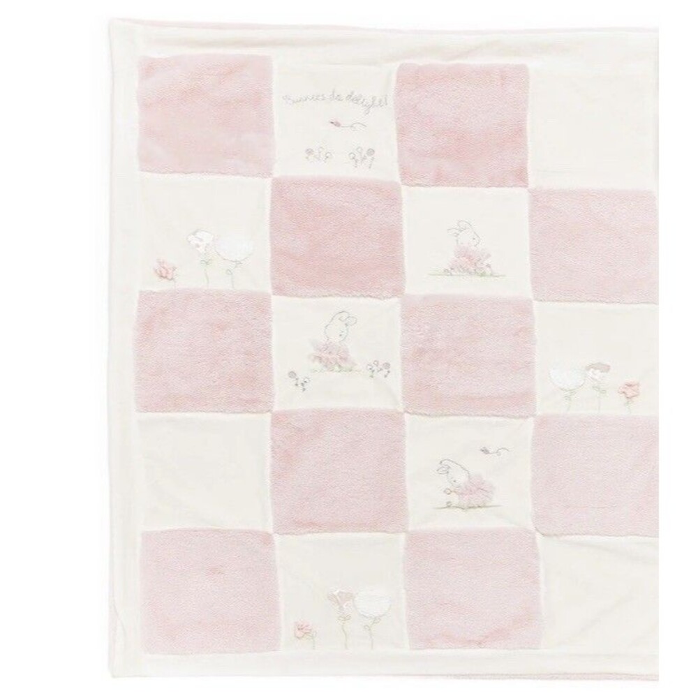 Bunnies By The Bay Crib Quilt Floral Bunny patchwork fur velour 37 x 42 pink